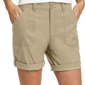 Eddie Bauer Rolled Hem Bermuda Shorts Khaki UPF50 Stretch Nylon Women's Size 12